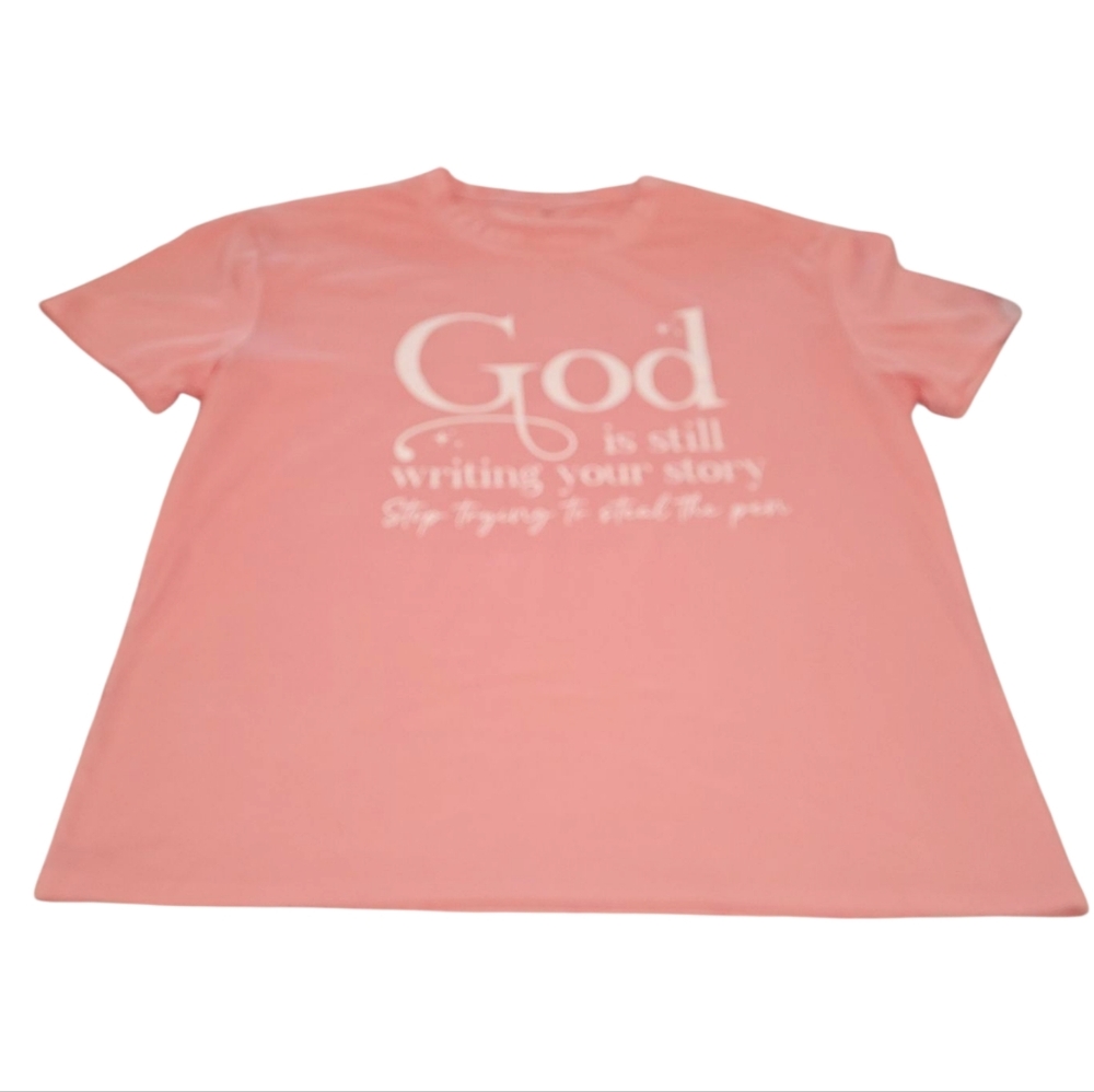 Pink Short Religous Sleeve Tee With White Lettering Size 2XL Exellent Condition